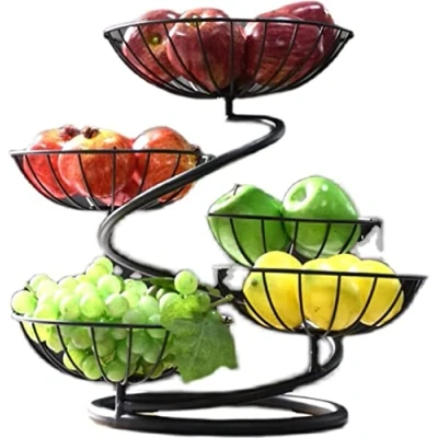 Immagine di JUNYFFF Fruttiera Cesta Per Frutta 5 Ripiani Portafrutta Piani Cestino Decorativo 40 X 43Cm Metallo Grande Cesto Da Tavolo Porta Supporto Frutta,Nero