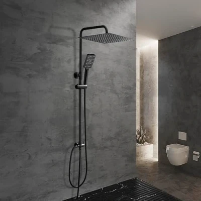 Immagine di Görbach Colonna Doccia idromassaggio Sistema Nero in INOX 304 Soffione Senza Miscelatore Set a pioggia con Doccetta e 30 * 30CM