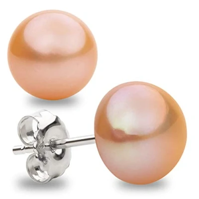 Immagine di Orecchini da donna di perle bottone coltivate d&#039;acqua dolce in colore arancio pesca SECRET &amp; YOU Argento sterling 925 Disponibile 4 misure 8 mm a 11