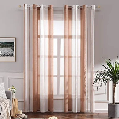 Immagine di MIULEE Tende a Righe per Interni, Trasparenti in Voile Camera da Letto, Tenda Salotto Moderne con Anelli, Pannello Interno Finestra Bianche e Beige, 2X 140x175 CM