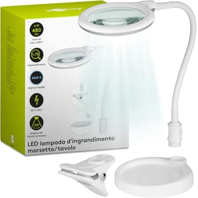 Immagine di goobay 60359 lampada a LED con lente d&#039;ingrandimento supporto consumo di energia 6 W temperatura colore 6200 K flusso luminoso 480 lm, bianco