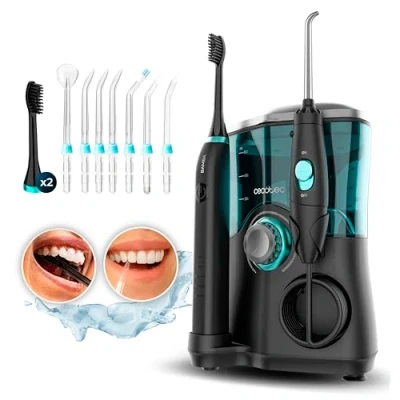 Immagine di Cecotec Centro di Cura Orale ToothCare Jet Clean. 18 W, Irrigatore con capacità 600 ml, 10 livelli pressione, 7 testine e Spazzolino Elettrico 5 modalità.