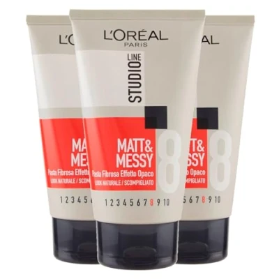 Immagine di L&#039;Oréal Paris Studio Line Matt&amp;Messy Pasta Fibrosa Effetto Opaco Look Selvaggio Tenuta 8 Ultra Forte 3 Flaconi da 150ml