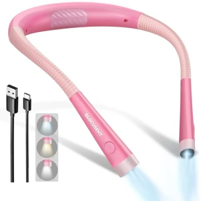 Immagine di Glocusent Lampada da Lettura, LED luce del libro, Ricaricabile, 3 Colori, 6 Livelli di luminosità, Bracci pieghevoli, mani libere, Perfetta per E Reader, Studio,Letto,Viaggi,Lavoro a Maglia
