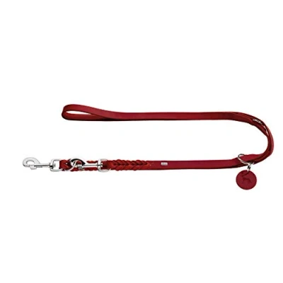 Immagine di HUNTER SOLID EDUCATION Guinzaglio regolabile in pelle intrecciata resistente, morbido, 1,8 x 200 cm, rosso
