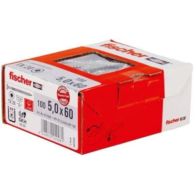 Immagine di Fischer 657088 Viti per truciolare 5 mm 60 Interno Esagonale rotondo, multidentato, TX, Torx, Impronta T Acciaio inox V2A resistente alla corrosione