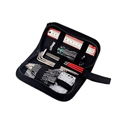 Immagine di Alnicov Il kit di strumenti per la manutenzione della riparazione chitarra include l&#039;organizer corde Azione Righello Strumento misurazione calibro Set