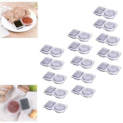Immagine di Mini Snack Containers, Pack Container with Lids, Containers 2 Compartment, Double Compartment Condiment Container, Reusable (15pcs)