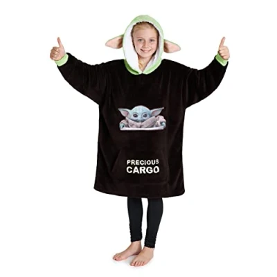 Immagine di Disney The Mandalorian Felpe con Cappuccio per Ragazzi Felpa Coperta di Pile Oversized Baby Yoda (Marrone/Verde)