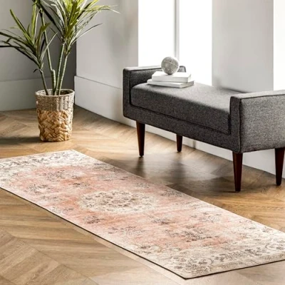 Immagine di nuLOOM Gracie Medaglione Invecchiato Lavabile in Lavatrice Tappeto Runner, Polipropilene, Pesca, 2 ft 6 x 8