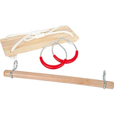 Immagine di Small Foot 11908 Set 3 in 1, con altalena, trapezio legno e anelli da ginnasta metallo, dai anni su Toys, Colore Rosso
