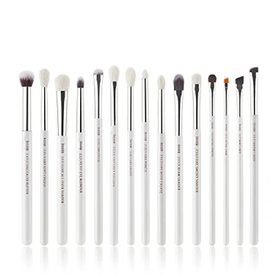 Immagine di Jessup Pennelli per occhi il Trucco professionale Set Pennello correttore sopracciglia eyeliner 15 pezzi bianco perla/argento T237
