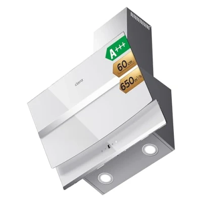 Immagine di CIARRA CBCW6736N Classe A++ Cappa Aspirante 60 cm 650m3/h Filtro Carboni Attivi CBCF003 Pannello Touch Aspiratore 3 velocità a Parete Vetro Bianco