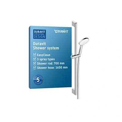 Immagine di Duravit Universal Set doccia, Sistema doccia con 3 tipi di getto (Rain, Intense Rain, Soft Rain), Asta (700 mm) doccetta regolabile in altezza, protezione antitorsione, Cromo/Bianco
