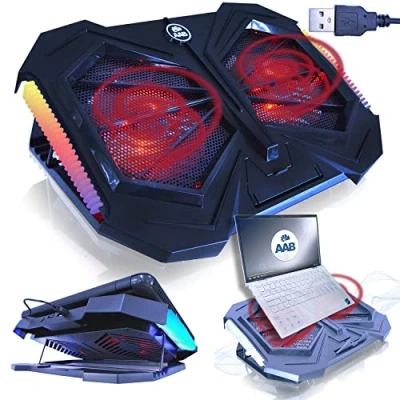 Immagine di AABCOOLING Mantis Ventola PC Portatile con 2 Ventole, Regolazione Dell&#039;inclinazione e Retroilluminazione a LED Rossa Supporto Laptop Stand Base Raffreddamento Poggia