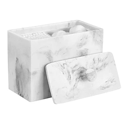 Immagine di Luxspire Contenitore Trucchi in Resina con Coperchio,2 Scompatimenti Ultra Resistente Urti Graffi,Dim 13,5 x 9,5 7 cm Accessori Bagno, per Gioielli, Pennelli, Bianco