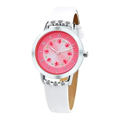 Immagine di Anloo Orologio per bambini da polso ragazze, analogico al quarzo ragazze carine con fiori (stile 1, bianco)