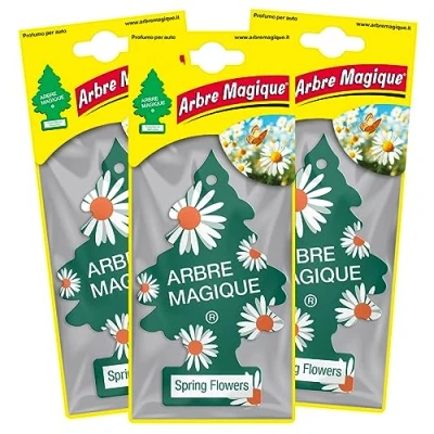 Immagine di Arbre Magique Mono, Profumatore Auto Solido, Fragranza Spring Flowers, Profumazione Legnosa e Avvolgente, Durata Fino a 7 Settimane, Design Italiano, Confezione da 3 Pezzi