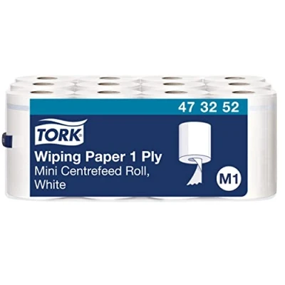 Immagine di Tork 473252 Plus Advanced Carta per Asciugatura, Compatibile con Sistema M1, ad Estrazione Centrale Mini, 1 Velo, x 12 Rotoli, 120 M, Bianco
