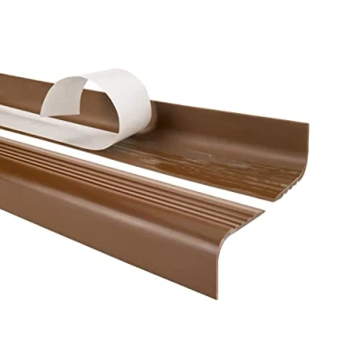 Immagine di Profilo per bordi scale angolare in PVC autoadesivo, Paraspigolo Strisce antiscivolo gradini RGPT 52x40mm arrossoondato, marrone, 150cm