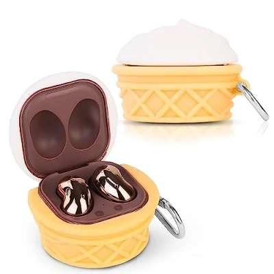Immagine di XMBYGY Custodia in silicone per auricolari con portachiavi progettata Samsung Galaxy Buds2 Pro (2022), Buds 2 (2021), Live (2020) (IceCreamCone)