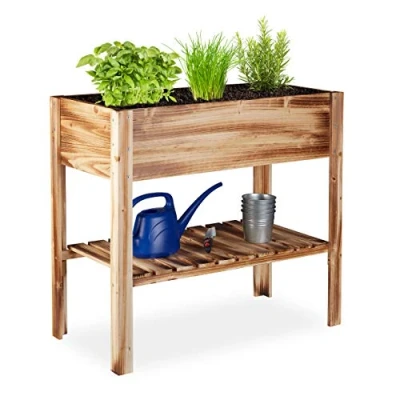Immagine di relaxdays Fioriera in Legno, Scomparto, Aiuola a Cassetta da Terrazza, per Erbe Aromatiche, HLP 80x88x43,5cm, Fiammato