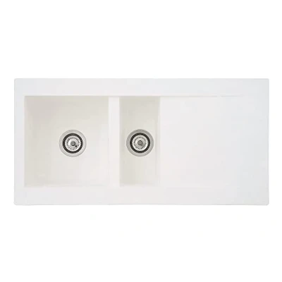 Immagine di Respekta Lavello da cucina Denver in mineralite color bianco / incasso con 1 vasca, dimensioni 100 x 50 cm adatto per mobili sottolavello 60 di larghezza