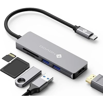 Immagine di NOVOO 5 in 1 Hub USB C Adattatore Tipo con HDMI 4K, 2 x 3.0, Lettore di Schede SD/Micro SD per Nuovo MacBook PRO, Air, dell XPS, Surface PRO. Grigio siderale