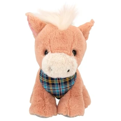 Immagine di Depesche 13185 Miss Melody Cavallo di Peluche Ballerina in Marrone Chiaro e Crema, Alto Circa 20 cm con Sciarpa a Scacchi, Multicolore, One Size