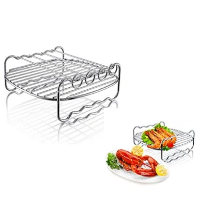 Immagine di Griglia per friggitrice ad aria, multiuso, a doppio strato, con spiedini, resistente al calore, lavabile in lavastoviglie, supporto metallo aria XL Philips Airfryer φ17,8 cm