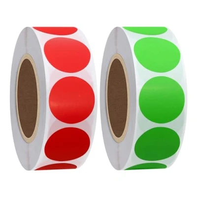 Immagine di Hylabelest Etichette adesive rotonde in carta naturale da 25 mm per codifica a colori, verde + rosso, totale 2 rotoli