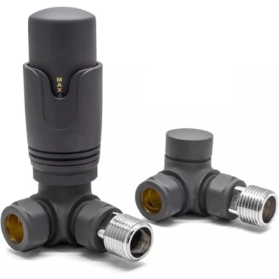 Immagine di Team Controls Set di valvole termostatiche per termosifone TRV ad angolo, 15 mm, colore: grigio antracite