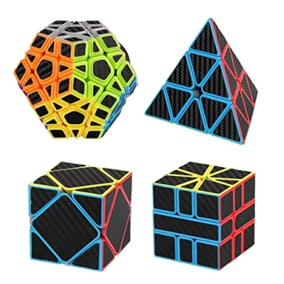 Immagine di MAGIC SELECT 4x Meilong Moyu Cubing Classroom Pyraminx, Skewb, Megaminx, Square, in Fibra di Carbonio, Adesivo Antiscivolo con Rotazione più Veloce, Facile e Morbido, Puzzle 3D, Principianti.