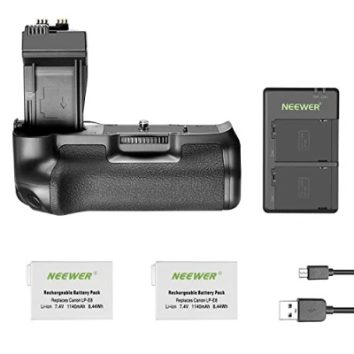 Immagine di Neewer Impugnatura Portabatteria Sostitutiva per Camere DSLR Canon EOS 550D 600D 650D 700D Rebel T2i T3i T4i T5i con Batterie a Litio di Ricambio LP E8/Caricabatterie USB