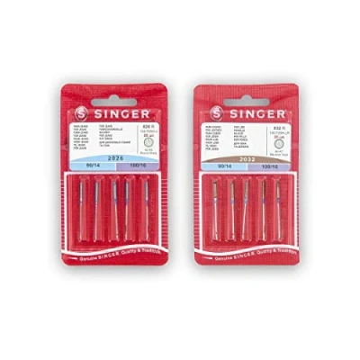 Immagine di Singer Kit di 2 confezioni aghi per cucire pelle e tessuti (826R + 832R) 2026 2032 130/705 H J LL (universali, piatti su un lato)