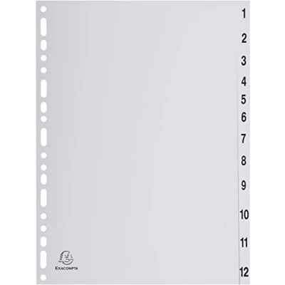 Immagine di Intercalare numerico in PP riciclato 12 tasti 1 grigio A4 Exacompta
