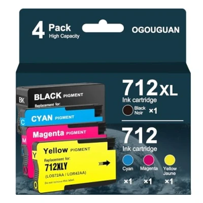 Immagine di Oyate Cartuccia d&#039;inchiostro rigenerata 712 712XL High Yield per stampanti HP DesignJet T650 T630 T230 T210 Studio Plotter (4 Pack)