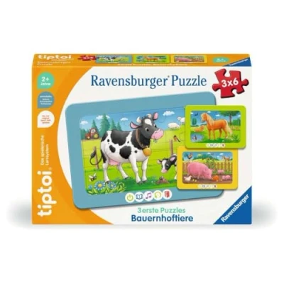 Immagine di Ravensburger tiptoi 00229 3 Primi Animali della Fattoria, Simpatici Puzzle con Cornice per Bambini dai 2 Anni in su, Colore Giallo