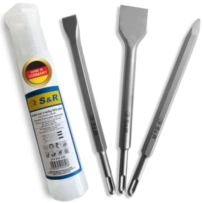 Immagine di S&amp;R Set Scalpelli SDS Plus (Scalpello PIATTO) : Scalpello a Spatola Piatto. Qualità industriale MADE IN GERMANY
