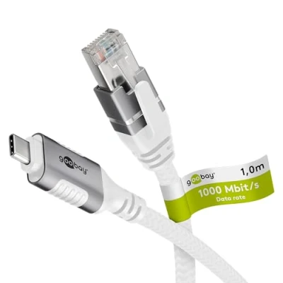 Immagine di Goobay cavo da 1 m LAN a USB Gbit trasferimento dati C 3.1 RJ45 Ethernet CAT 6 collega router e smartphone Adattatore per laptop MacBook 74165