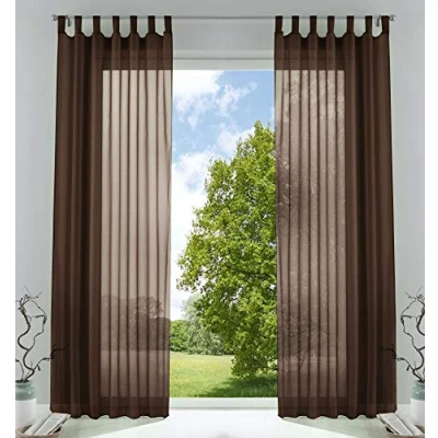 Immagine di Gardinenbox 61000CN Set di 2 tende trasparenti per soggiorno, in voile, con chiusura a nastro, 225 x 140 cm, colore: marrone