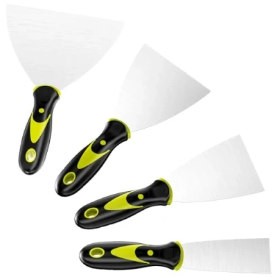 Immagine di Mesybveo 4 Pezzi Spatole, Spatole per Stucco in Acciaio Inossidabile, Spatola con Manico Plastica Foro Appendere, Rimuovere Carta da Parati e Riparare Pareti
