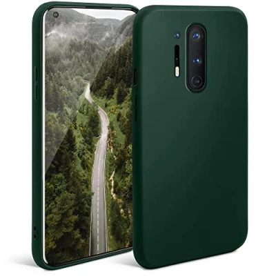 Immagine di Moozy Minimalist Series, Cover in Silicone per OnePlus 8 PRO, Verde Notte Finitura Opaca, Custodia Sottile e Morbida TPU
