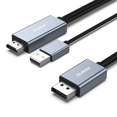 Immagine di BENFEI Cavo da HDMI a DisplayPort, 1,8 M Sorgente monitor DisplayPort Compatibile con PC Scheda grafica Laptop PS5 Xbox One(360) Supporta 4K@60Hz 2K@144Hz 1080P@165Hz