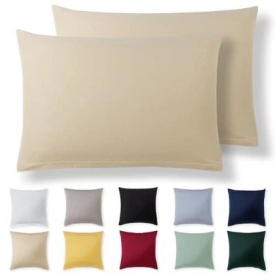 Immagine di Alreya Set di 2 Federe in 100% jersey cotone con chiusura lampo 50 x 70 cm Beige Federa Cuscino, Copricuscino Divano, super morbida 50x70