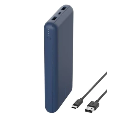 Immagine di Belkin Caricabatterie portatile USB C 20K, power bank 20000mAh con ingresso/uscita Type C, 2 porte A e cavo da incluso per iPhone, Galaxy, iPad, Pixel, AirPods Blu