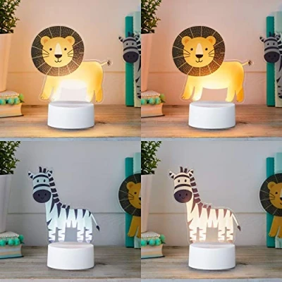 Immagine di Lights4fun Lampada da Tavolo Zebra e Leone con LED Bianchi Caldi a Pile per Arredo Interni