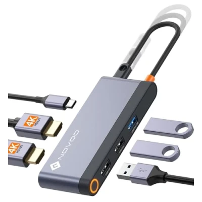 Immagine di NOVOO Docking Station USB C Doppio Monitor, Adattatore da a HDMI con 4K 60Hz, 100W PD, 3 Porte A, Thunderbolt 3/4 Dock per Dell HP Lenovo Asus, MacBook Pro Air