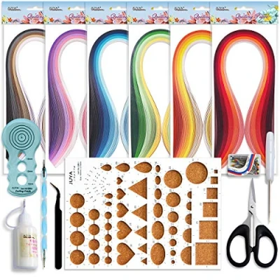 Immagine di JUYA Paper Quilling Kit con 30 Colori 600 Strisce e 8 Strumenti(Blu Strumenti, Larghezza 3mm Contiene Colla)