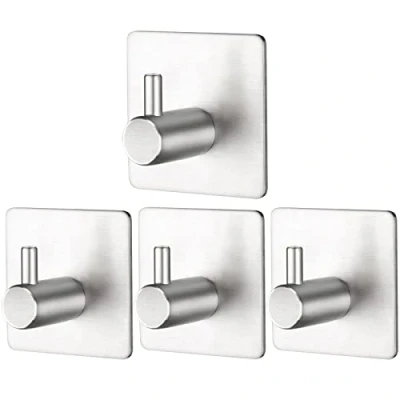 Immagine di BillyBath Ganci Adesivi Bagno Cucina, per Accappatoio Bagno, Porta Asciugamani Adesivo, Appendino da Muro in Acciaio Inox senza Forare, Argento, 4 Pezzi
